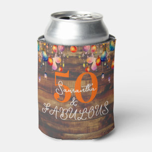 50th Birthday 50 and Fabulous Rustic Whimsical Can Cooler