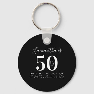 50th Birthday 50 Fabulous Black White Party Favor Key Ring