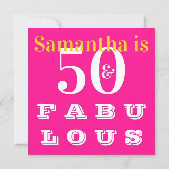 50th Birthday 50 fabulous Hot Pink Birthday Party Invitation (Front)