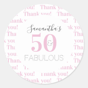50th Birthday 50 fabulous Modern Pink Thank You Classic Round Sticker