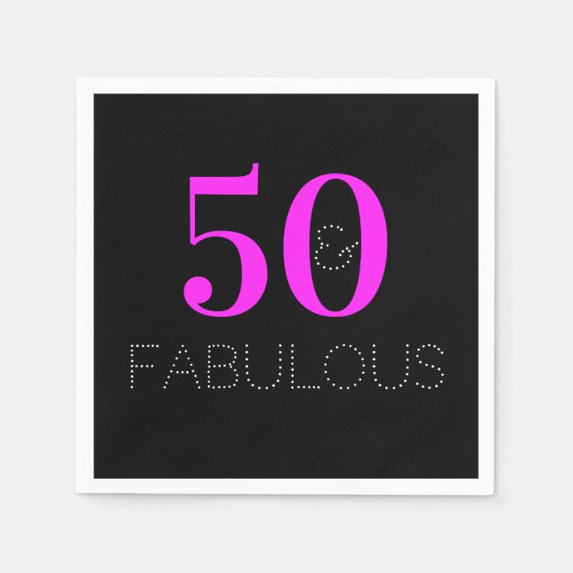 50th Birthday 50 fabulous Neon Pink Black Party Napkin (Front)