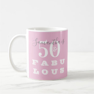 50th Birthday 50 fabulous Pink Grey Personalised Coffee Mug
