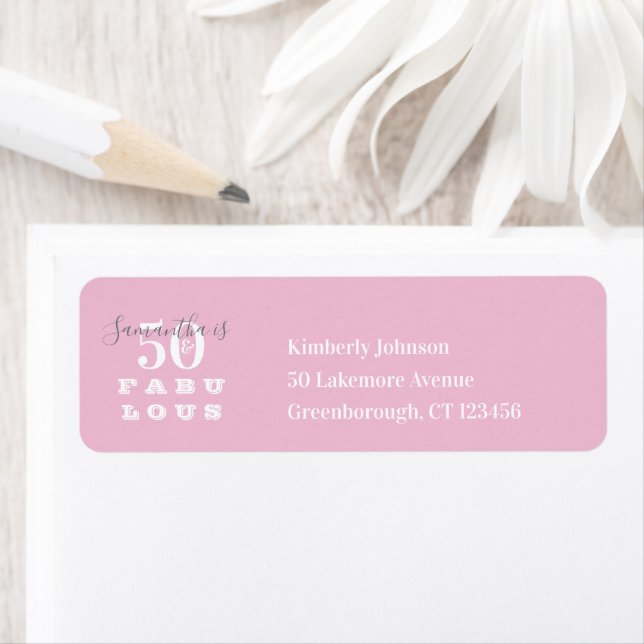 50th Birthday 50 fabulous Pink Grey Return Address (Insitu)