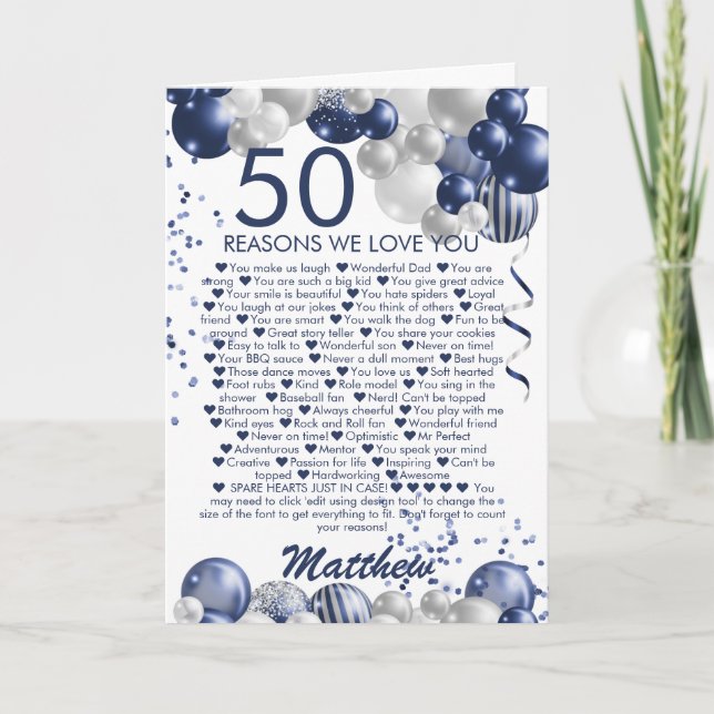 50th Birthday 50 Reasons We Love You Card (Front)