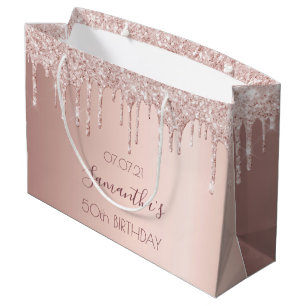 50th birthday 50 rose gold glitter drips pink large gift bag