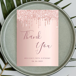 50th Birthday 50 rose gold glitter drips thank you Postcard
