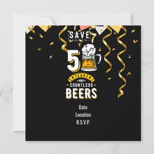 50th Birthday 50 Years & Countless Beers  Invitation (Front)