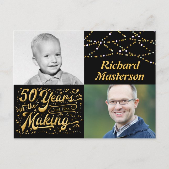 50th Birthday 50 Years in the Making (Then & Now) Invitation Postcard (Front)