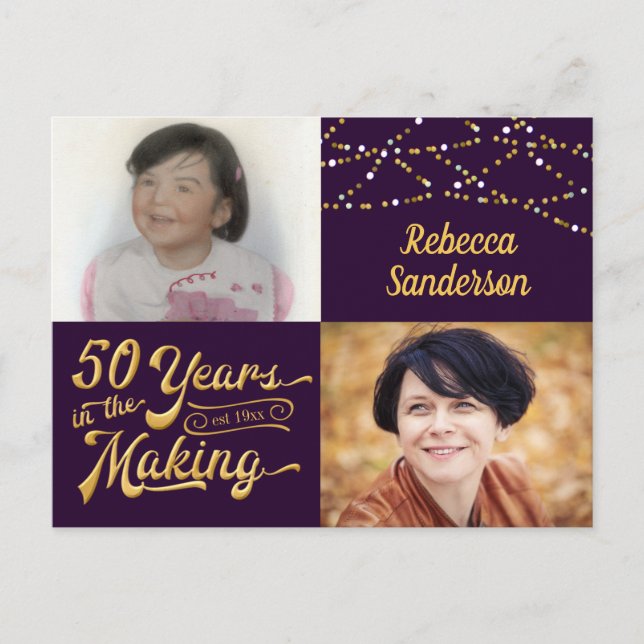 50th Birthday 50 Years in the Making (Then & Now) Invitation Postcard (Front)