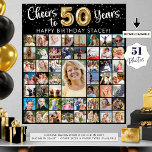 50th Birthday 51 Photo Collage Cheers to 40 Years Poster<br><div class="desc">Create a 50th birthday photo memory display foam board utilising this easy-to-upload photo collage template with 51 pictures of him or her through the years for a fun birthday party decoration and commemorative keepsake. The design features the title CHEERS TO 50 YEARS with gold foil balloon numbers and your custom...</div>