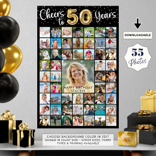 50th Birthday 55 Photo Collage Cheers to Years Poster