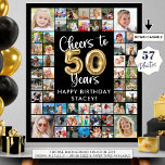 50th Birthday 57 Photo Collage Cheers to 50 Years Poster<br><div class="desc">50th Birthday 57 Photo Collage Cheers to 50 Years Photo Display Poster Print. Create a photo memory display board sign to celebrate a 50th birthday utilising this easy-to-upload photo collage template with 57 square pictures through the years with the title CHEERS TO 50 YEARS with faux metallic gold balloon numbers...</div>