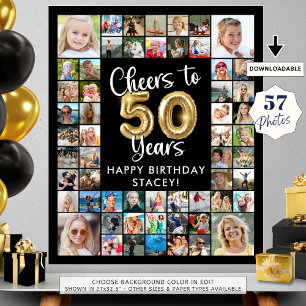 50th Birthday 57 Photo Collage Cheers to 50 Years Poster