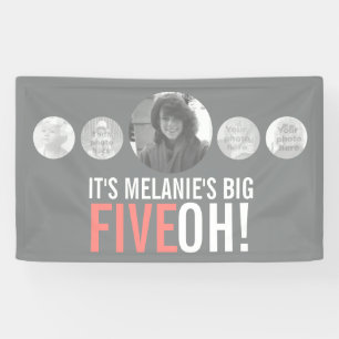 50th birthday 5 custom photos gray coral banner