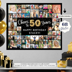 50th Birthday 68 Photo Collage Cheers To 50 Years Poster