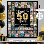 50th Birthday 69 Photo Collage Cheers to 50 Years Poster<br><div class="desc">50th Birthday 69 Photo Collage Cheers to 50 Years Photo Display Poster Print. Create a photo memory display board sign to celebrate a 50th birthday utilising this easy-to-upload photo collage template with 69 square pictures through the years with the title CHEERS TO 50 YEARS with faux metallic gold balloon numbers...</div>