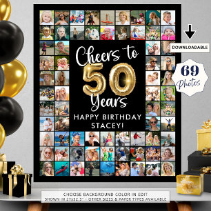 50th Birthday 69 Photo Collage Cheers to 50 Years Poster