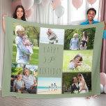 50th Birthday 7 Photo Collage Sage Green Fleece Blanket<br><div class="desc">Photo Blanket - personalised keepsake gift to say Happy 50th Birthday. The photo template is set up for you to add 7 of your favourite photos which are displayed in a photo collage around the birthday greeting. The wording simply reads "Happy 50th Birthday" in casual typography. "50th" is actually editable...</div>