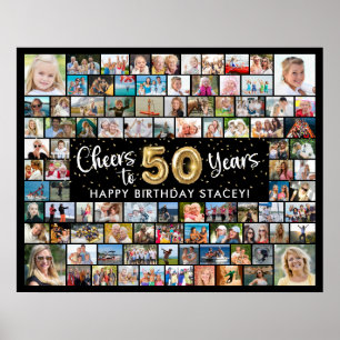 50th Birthday 92 Photos Black Gold Cheers To Year Poster