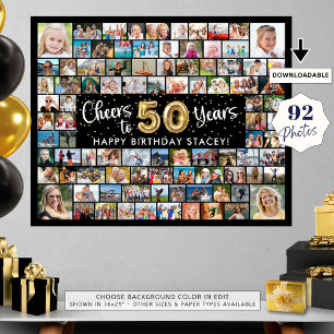 50th Birthday 92 Photos Black Gold Cheers To Year Poster