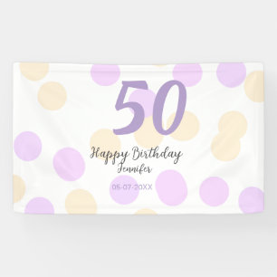 50th birthday add name date purple orange polkadot banner