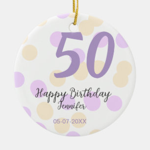 50th birthday add name date purple orange polkadot ceramic tree decoration