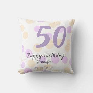 50th birthday add name date purple orange polkadot cushion