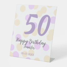 50th birthday add name date purple orange polkadot