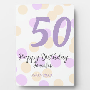 50th birthday add name date purple orange polkadot plaque