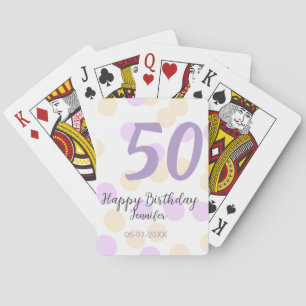 50th birthday add name date purple orange polkadot playing cards