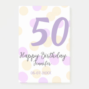 50th birthday add name date purple orange polkadot post-it notes