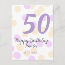 50th birthday add name date purple orange polkadot