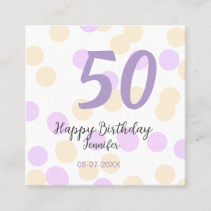 50th birthday add name date purple orange polkadot square business card
