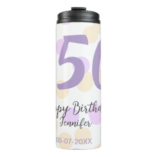 50th birthday add name date purple orange polkadot thermal tumbler