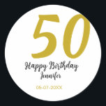 50th birthday add name date year black template go classic round sticker<br><div class="desc">editable design</div>