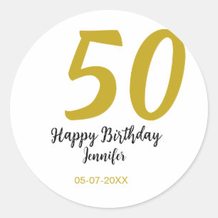 50th birthday add name date year black template go classic round sticker