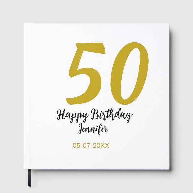 50th birthday add name date year black template go guest book (Front)