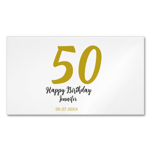 50th birthday add name date year black template go magnetic business card (Front)