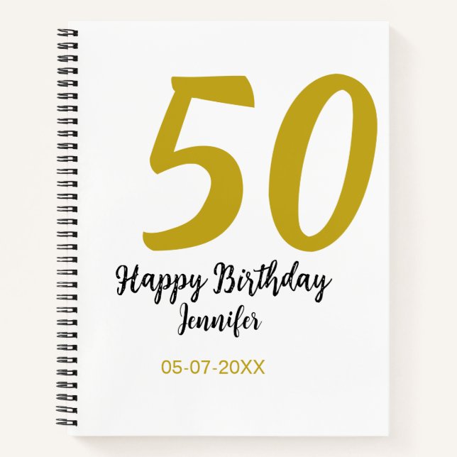 50th birthday add name date year black template go notebook (Front)