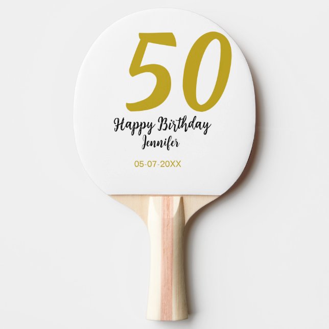 50th birthday add name date year black template go ping pong paddle (Front)