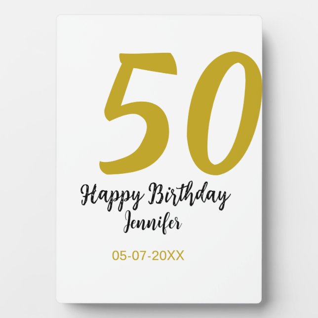 50th birthday add name date year black template go plaque (Front)