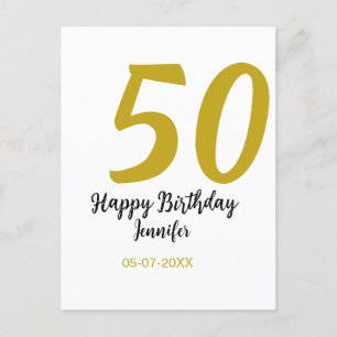 50th birthday add name date year black template go postcard