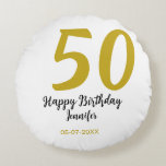50th birthday add name date year black template go round cushion<br><div class="desc">editable design</div>