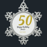 50th birthday add name date year black template go snowflake pewter christmas ornament<br><div class="desc">editable design</div>