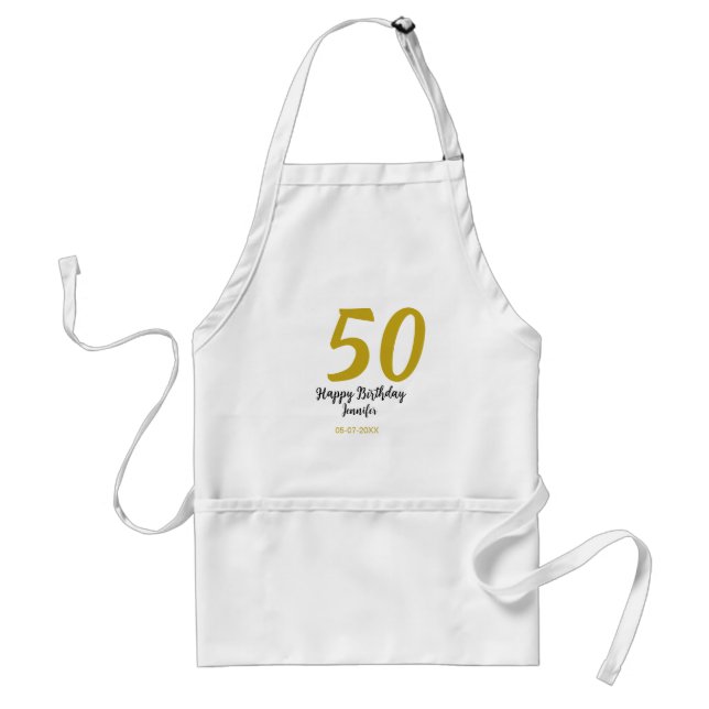 50th birthday add name date year black template go standard apron (Front)