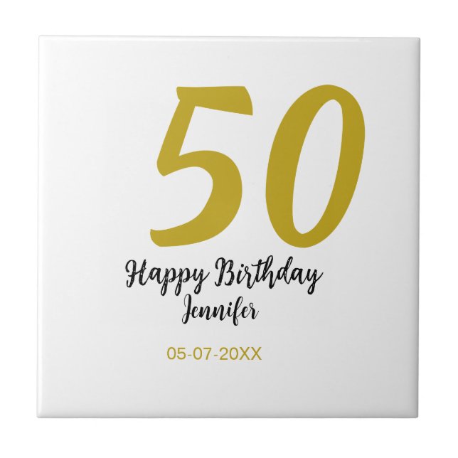 50th birthday add name date year black template go tile (Front)