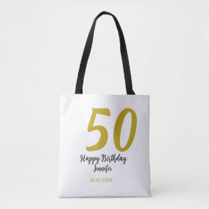 50th birthday add name date year black template go tote bag