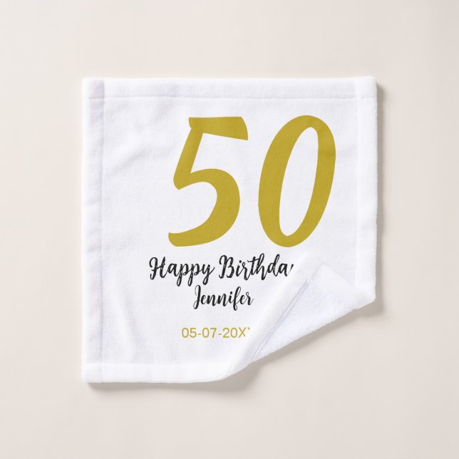 50th birthday add name date year black template go wash cloth (Wash Cloth)