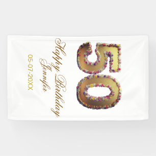50th birthday add name date year gold floral bold banner
