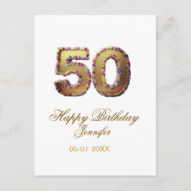 50th birthday add name date year gold floral bold 